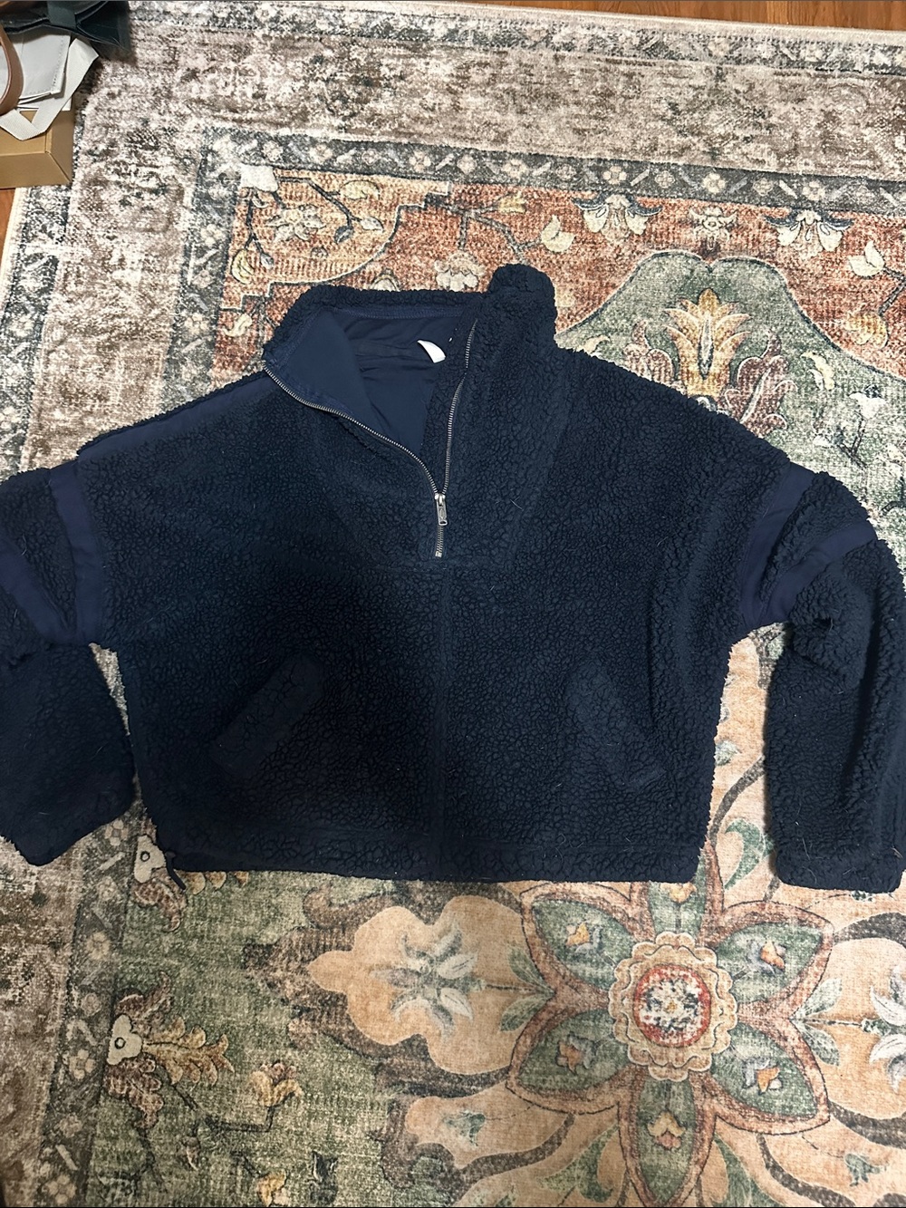 Free People Navy Sherpa Half-Zip Pullover